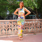 Damen Maxikleid mit kreativem Grafikdesign R&B