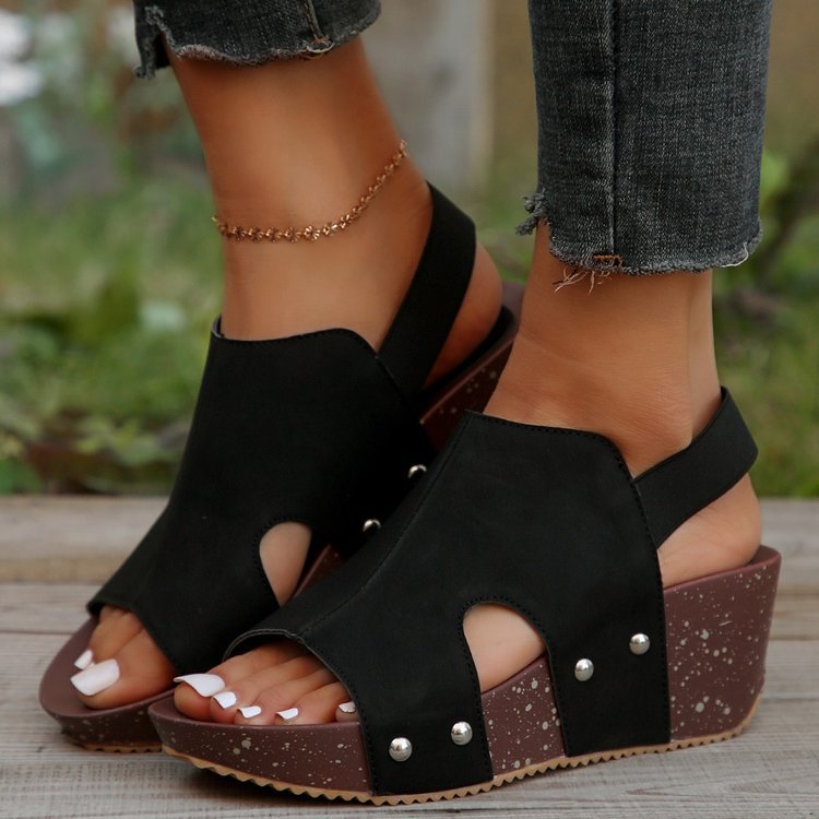 Damen bequeme Wedge-Sandalen mit modischem Cut-Out-Design und dekorativen Akzenten R&B