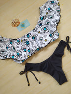 Damen Bunt bedruckter Bikini mit Schultervolants R&B