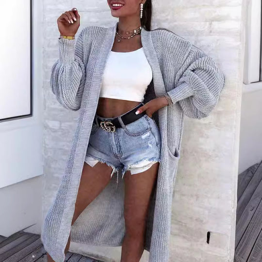 Damen Langstrickjacke mit grober Maschenstruktur und praktischen Taschen R&B