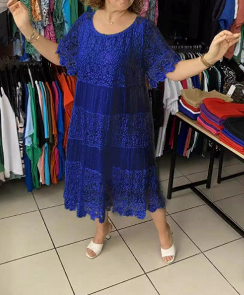 Damen Maxikleid mit luftiger Spitze und elegantem Rüschensaum Heidi-Mode