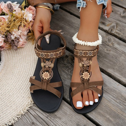 Damen modische Zehentrenner-Sandalen mit floralen Verzierungen R&B