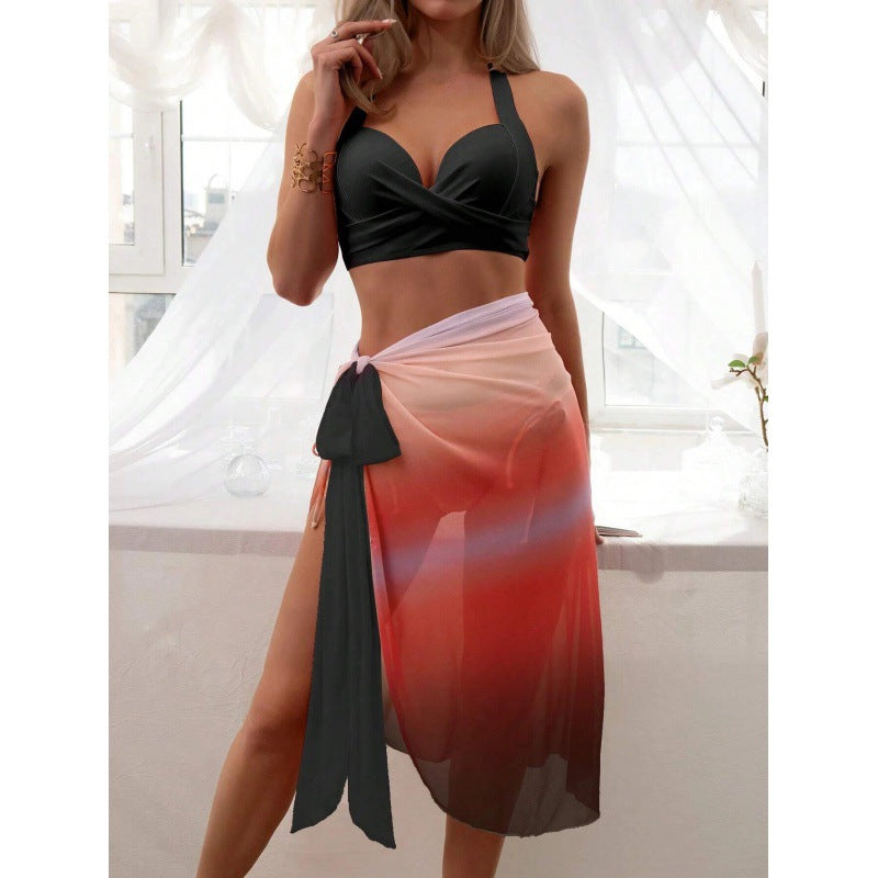 Damen Badeanzug-Set mit farbenfrohem Wickelrock und komfortablem Oberteil R&B