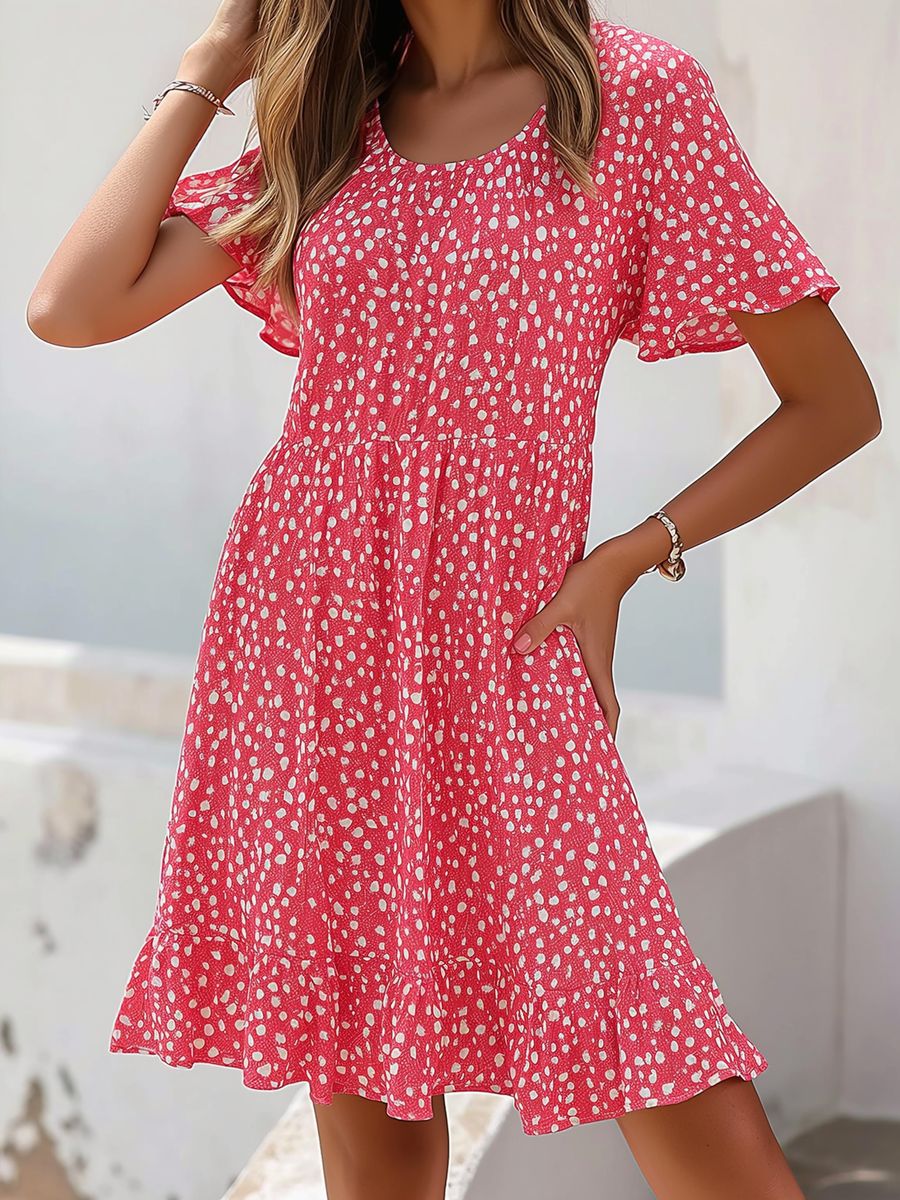 Damen lässiges Freizeitkleid mit fließendem Schnitt und Rüschensaum R&B