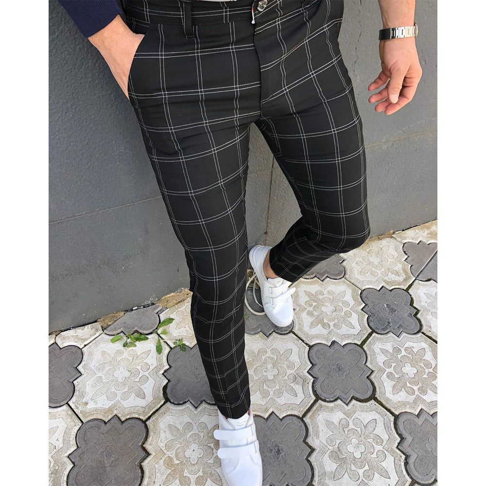 Damen Slim-Fit Karohose mit elastischem Bund und modischem Design R&B