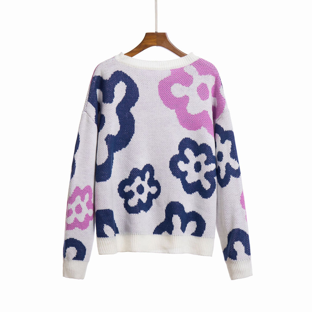 Damen Gemusterter Strickpullover mit floralen Motiven und lässigem Schnitt R&B