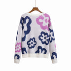 Damen Gemusterter Strickpullover mit floralen Motiven und lässigem Schnitt R&B