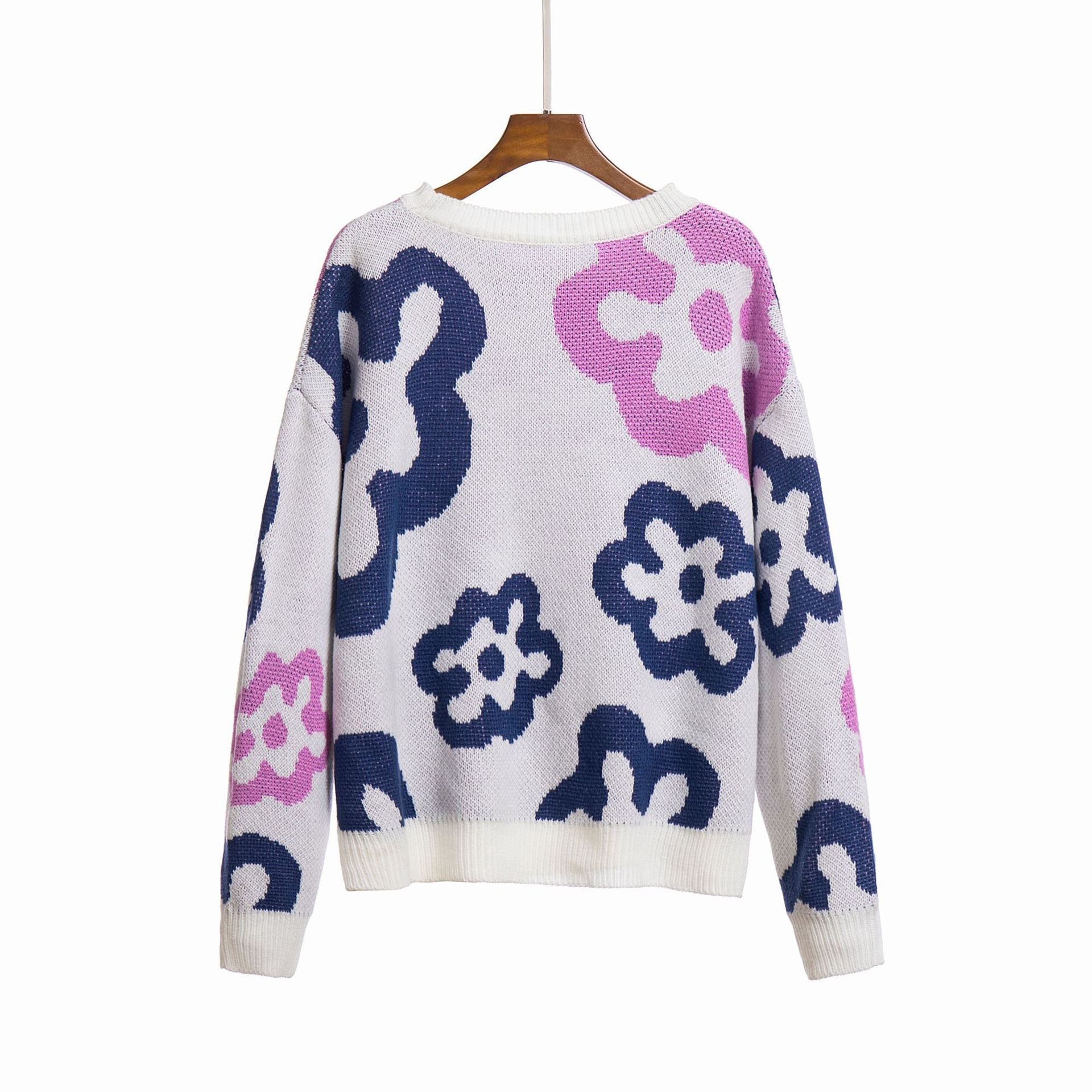 Damen Gemusterter Strickpullover mit floralen Motiven und lässigem Schnitt R&B