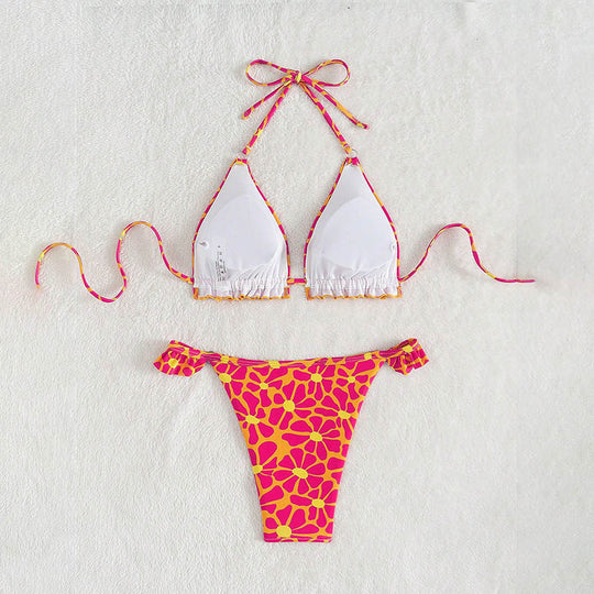 Damen Triangel-Bikini mit floralem Schnitt und verstellbaren Trägern R&B