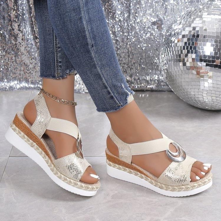 Damen Komfortable Plateau-Sandalen mit modischem Schmuckdetail R&B