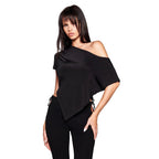 Damen asymmetrisches Kurzarm-T-Shirt mit auffälligem Streifenmuster und lässigem Schnitt R&B