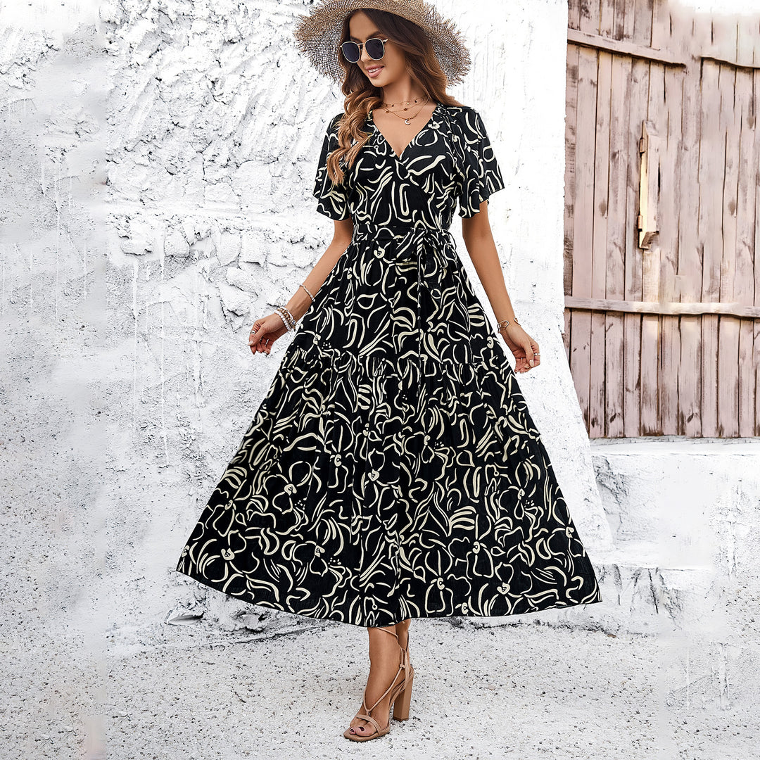 Damen Wickelmaxikleid mit luftigen Ärmeln und floralem Muster R&B