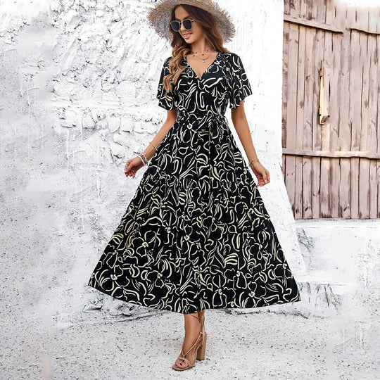 Damen Wickelmaxikleid mit luftigen Ärmeln und floralem Muster R&B