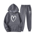 Damen Sweatsuit mit Kängurutasche und herzförmigem Print