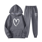 Damen Sweatsuit mit Kängurutasche und herzförmigem Print