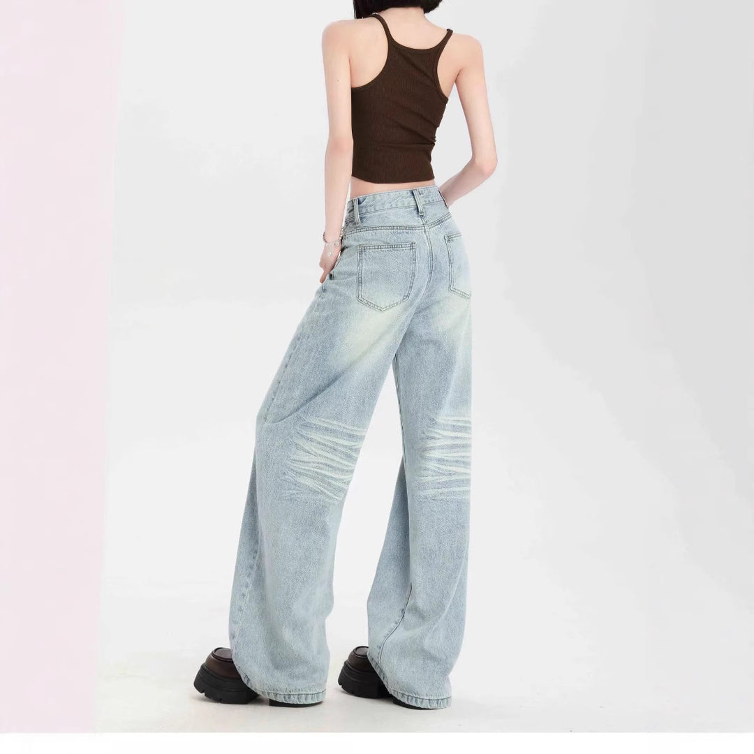 Damen Weite High-Waist Jeans mit lässigem Schnitt und modischem Vintage-Finish R&B