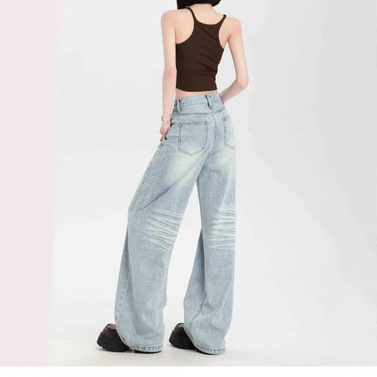 Damen Weite High-Waist Jeans mit lässigem Schnitt und modischem Vintage-Finish R&B