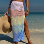 Damen Strick Maxi-Rock mit hohem Schlitz und Rautenmuster R&B