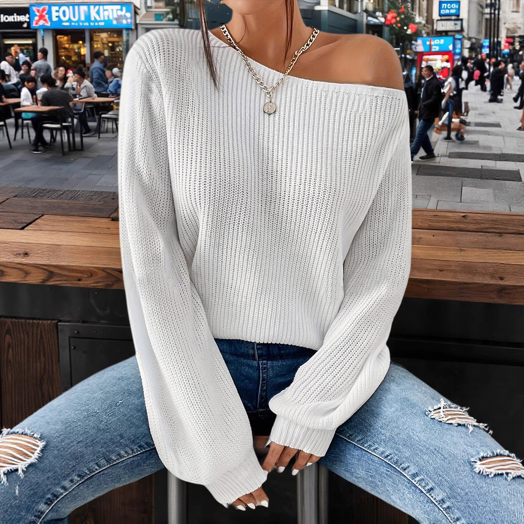 Damen lässiger Pullover mit asymmetrischem Schnitt und überschnittenen Schultern R&B