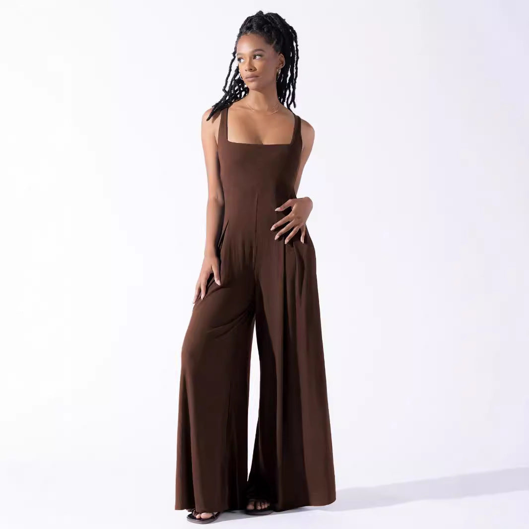 Damen Jumpsuit mit weit geschnittenem Bein und tiefem Rückenausschnitt R&B