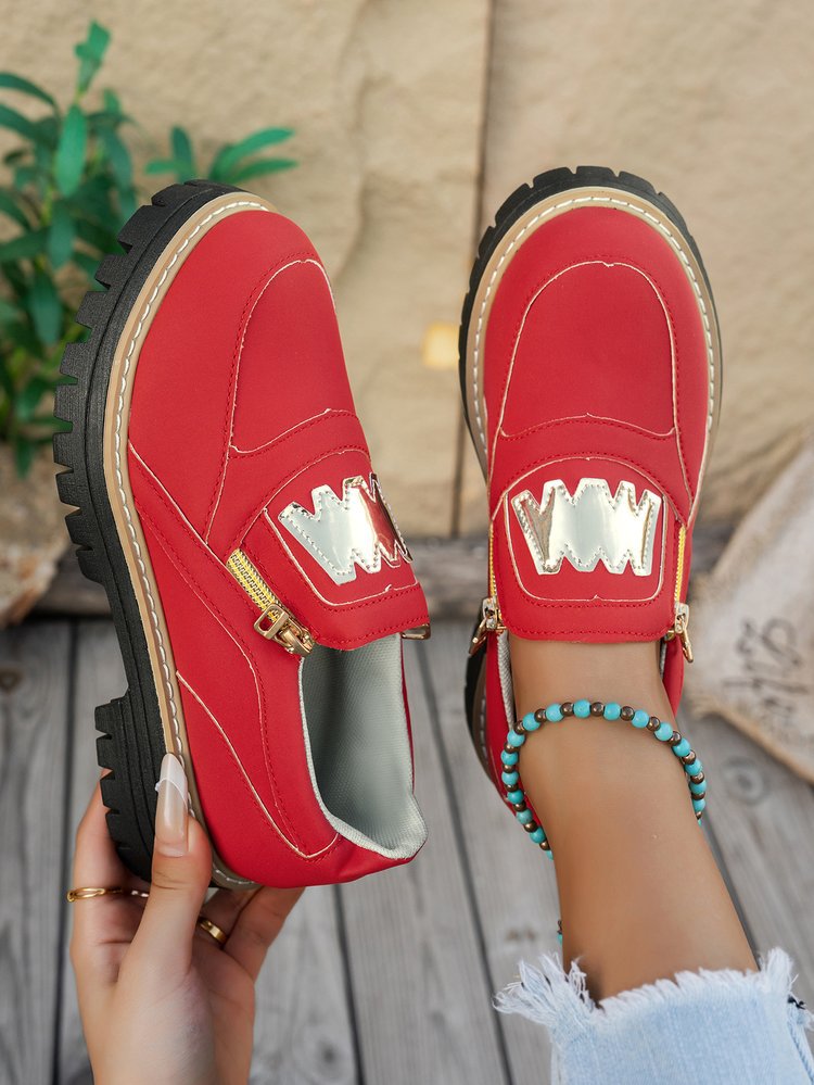 Damen Sportliche Slipper mit glänzendem Reißverschluss und rutschfester Sohle R&B