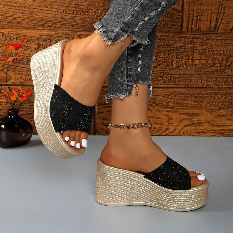Damen Plateau-Pantoletten mit glitzerndem Riemen R&B