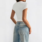 Damen Kurzarm T-Shirt mit quadratischem Ausschnitt R&B