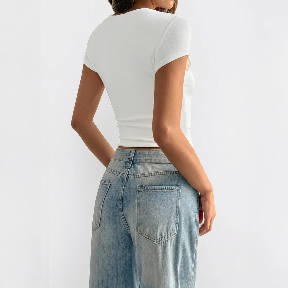 Damen Kurzarm T-Shirt mit quadratischem Ausschnitt R&B