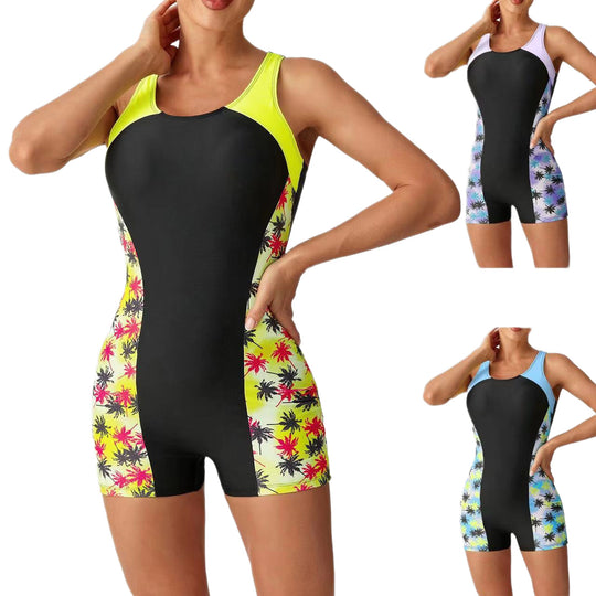 Damen Sportlicher Badeanzug mit lebhaftem Palmen-Design R&B