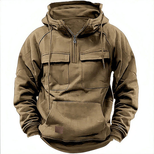 Herren Funktionale Kapuzenpullover mit Praktischen Taschen und Kurzem Reißverschluss R&B