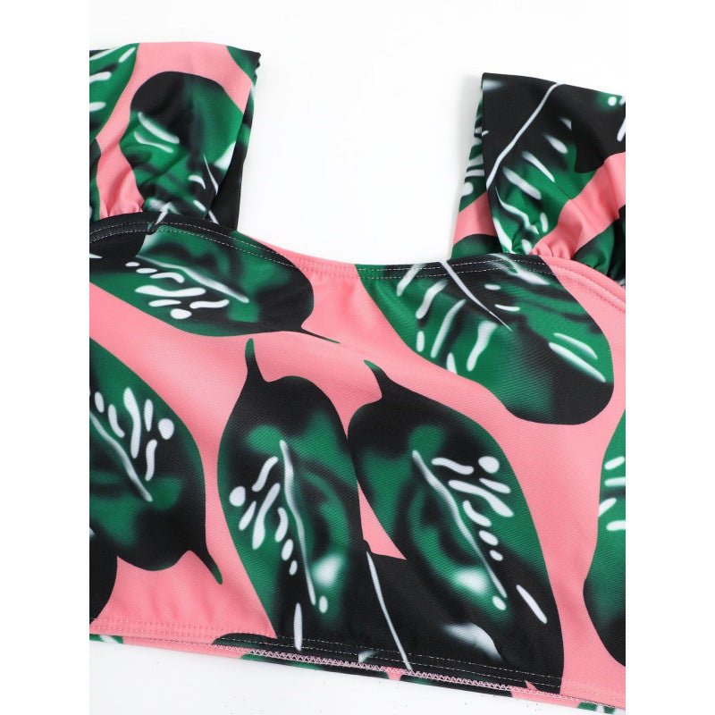 Damen Hochgeschnittener Bikini mit modischem Streifenmuster und floralem Unterteil R&B