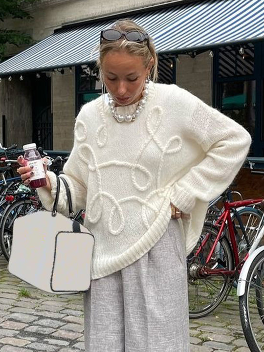 Damen Strickpullover mit floralem Garnmuster R&B