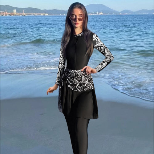 Damen Modischer Schwimmanzug mit Zip und asymmetrischem Rock R&B