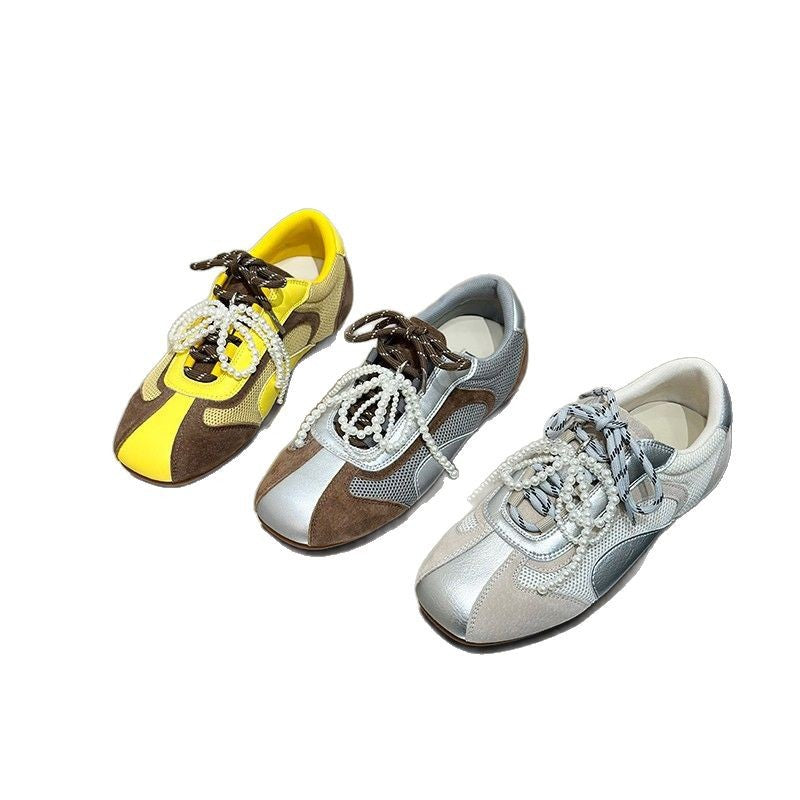 Damen modische Sneaker mit kunstvollen Perlen-Akzenten und atmungsaktiver Mesh-Oberfläche R&B