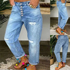 Damen Boyfriend-Jeans mit Knopfleiste und Distressed-Details R&B
