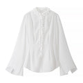 Damen elegante Bluse mit Rüschenkragen und weiten Ärmeln R&B