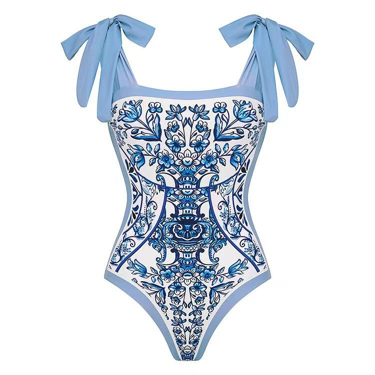 Damen Badeanzug mit floralem Druck und passendem Wickelrock R&B