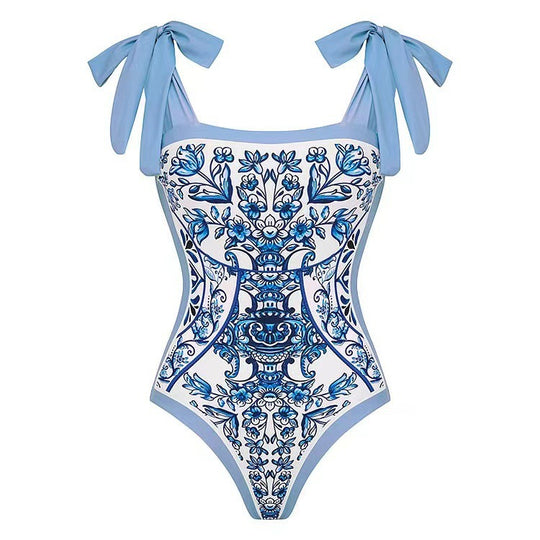 Damen Badeanzug mit floralem Druck und passendem Wickelrock R&B