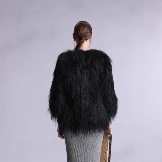 Damen Elegante Kunstpelz-Cape mit weit offenem Schnitt R&B