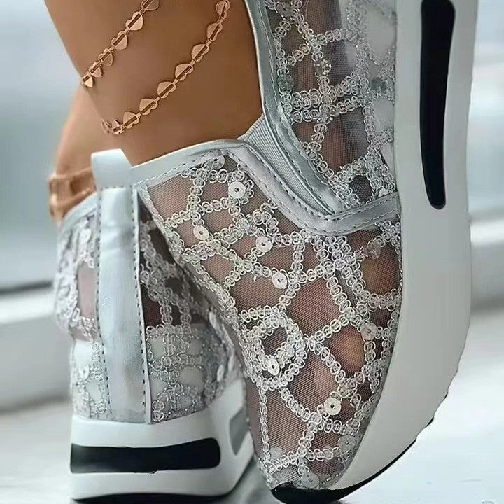 Damen Sneakers mit modischem Netzdesign und glitzernden Akzenten R&B