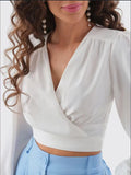 Damen Viskose Wrap-Bluse mit Puffärmel und tiefem V-Ausschnitt R&B