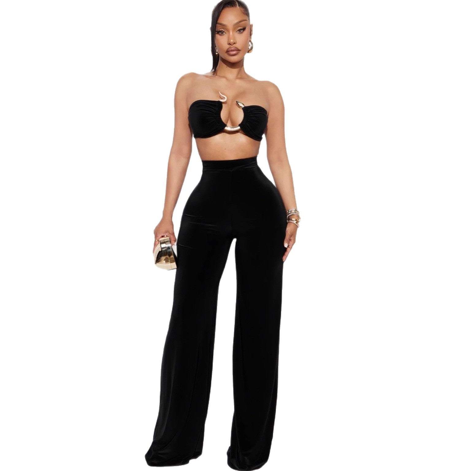 Damen Cut-Out Oberteil mit high-waisted Hose R&B