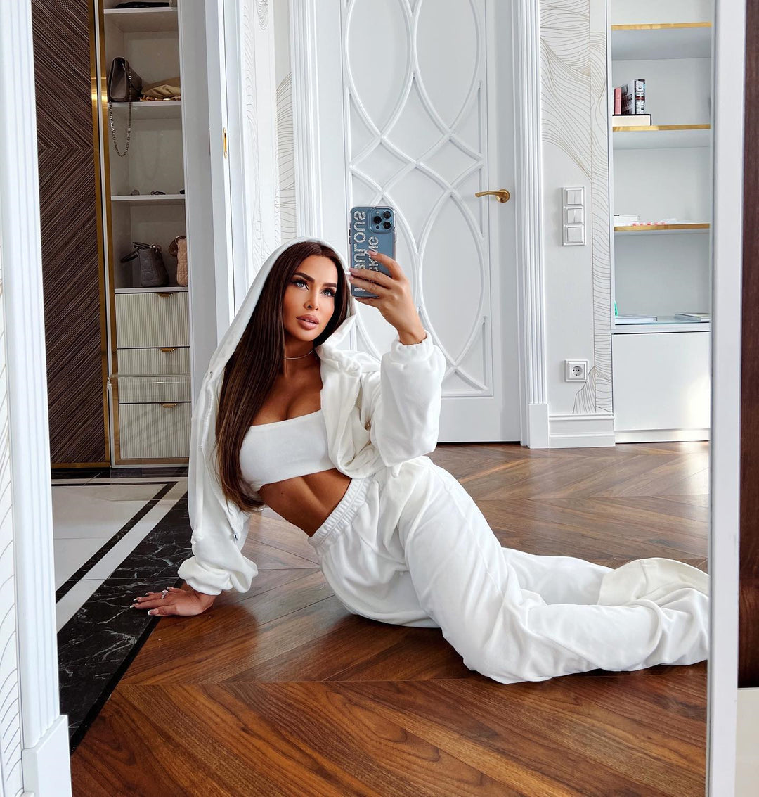 Damen Freizeit-Loungewear-Set mit cropped Oberteil und weitem Hosenbereich R&B