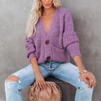 Damen Grobstrickjacke mit V-Ausschnitt und Taschen R&B