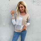 Damen Gemusterter Sweatpullover mit Farbblockdesign und Rundhalsausschnitt R&B