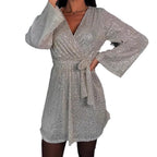 Damen Glitzerndes Abendkleid mit elegantem V-Ausschnitt R&B