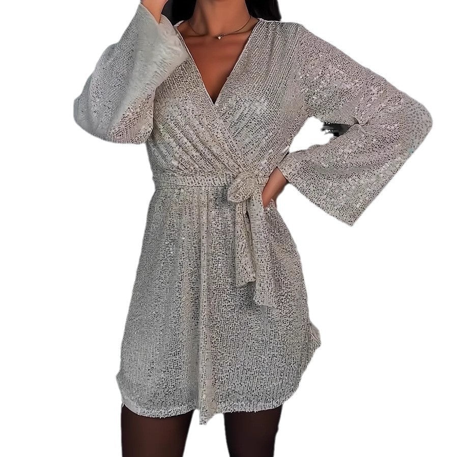Damen Glitzerndes Abendkleid mit elegantem V-Ausschnitt R&B