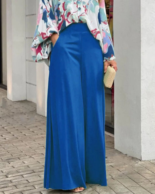 Damen Weit geschnittene Culotte-Hose mit hohem Bund und fließendem Stoff R&B