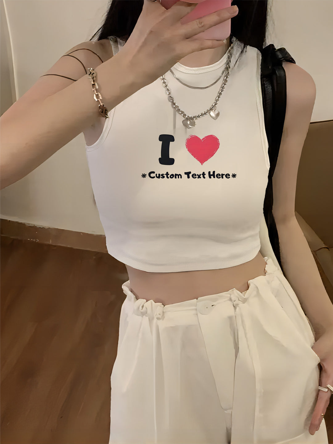 Damen Crop-Top mit auffälligem Schriftzug und körpernahem Schnitt R&B
