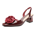 Damen Slingback-Pumps mit floralen Satin-Applikationen und komfortablem Blockabsatz